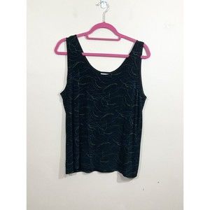 Chicos Travelers Womens Abstract Fish Tank Top Size 3 XL/16 Black Slinky Travel